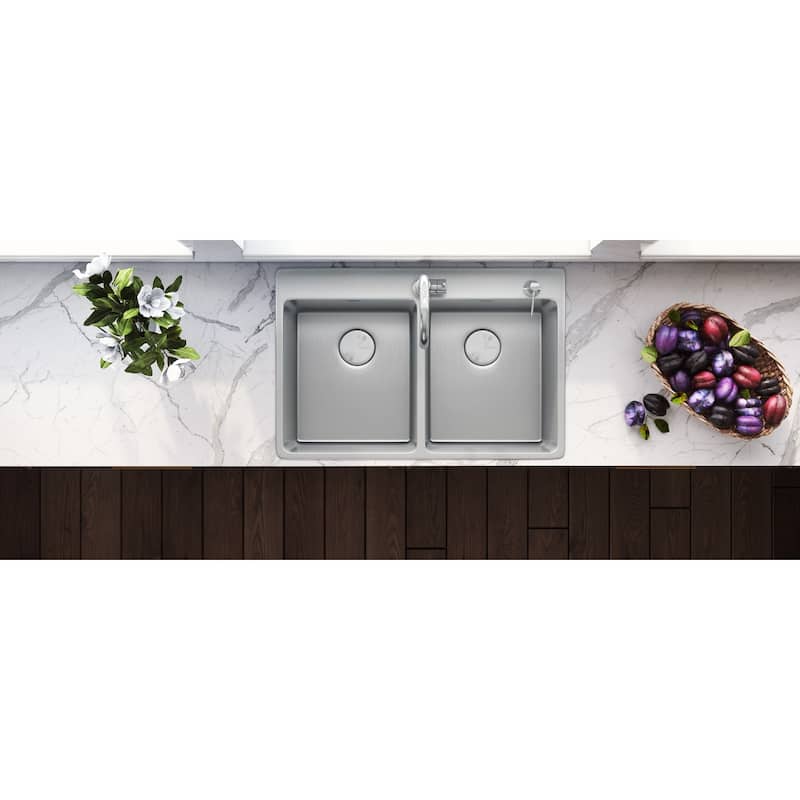 Ruvati 33 x 22 inch Drop-in Topmount Kitchen Sink 16 Gauge Stainless Steel 50/50 Double Bowl - RVM5150 - 8' x 11'