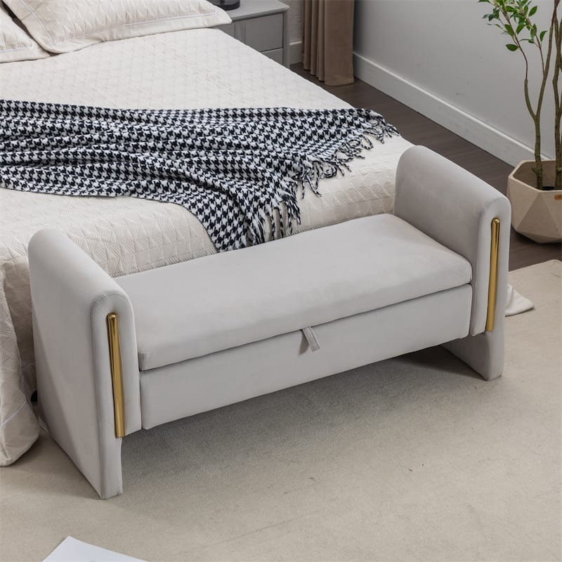 Storage Bench Bedroom Bench With Gold Metal Trim Strip For Living Room