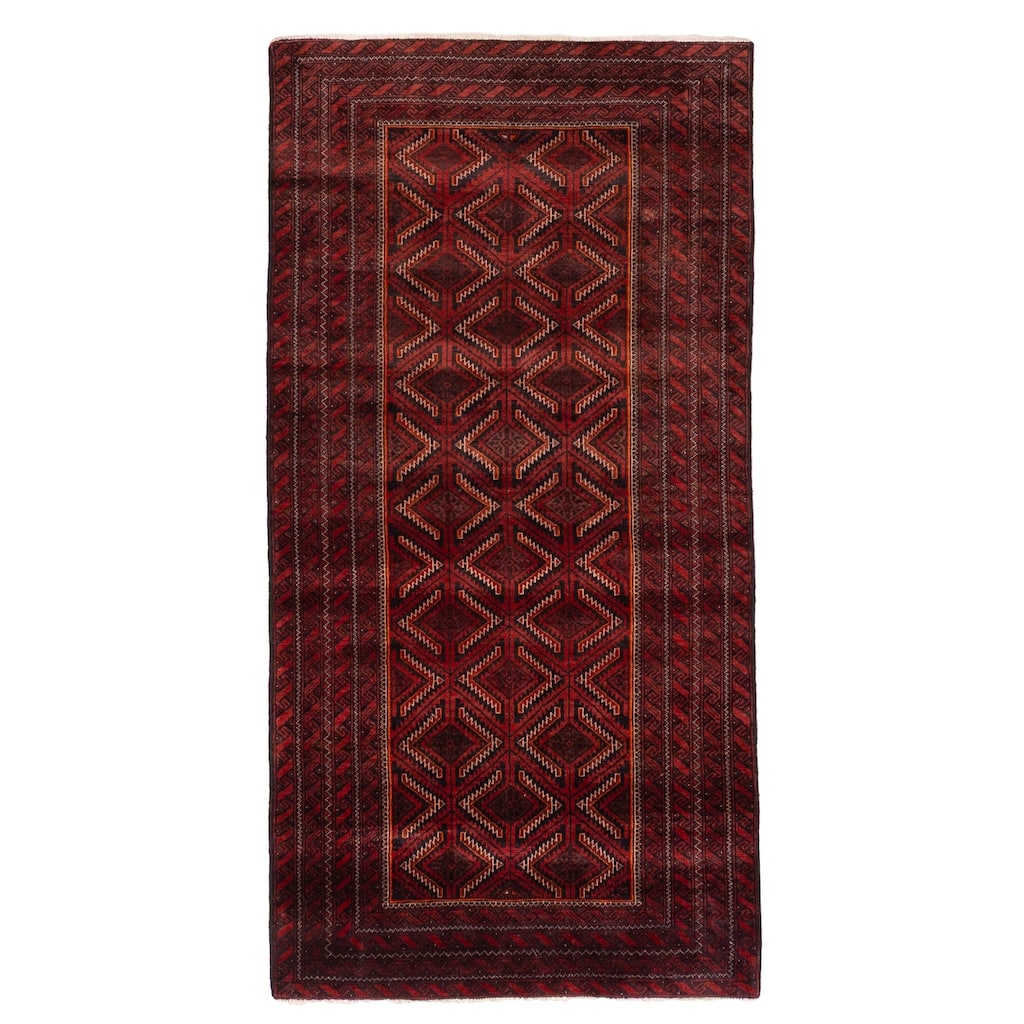 ECARPETGALLERY Hand-knotted Baluch Red Wool Rug - 3'1 x 6'1