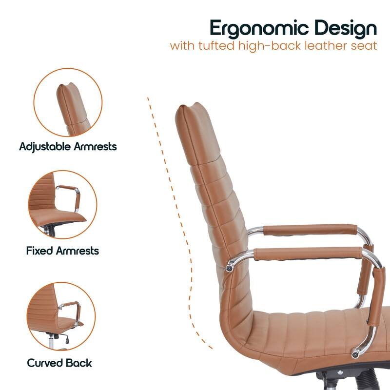 Harris Modern High-Back Leather Executive Office Chair with Steel Frame, Adjustable Height, Tilt Lock, & Swivel for Home/Office