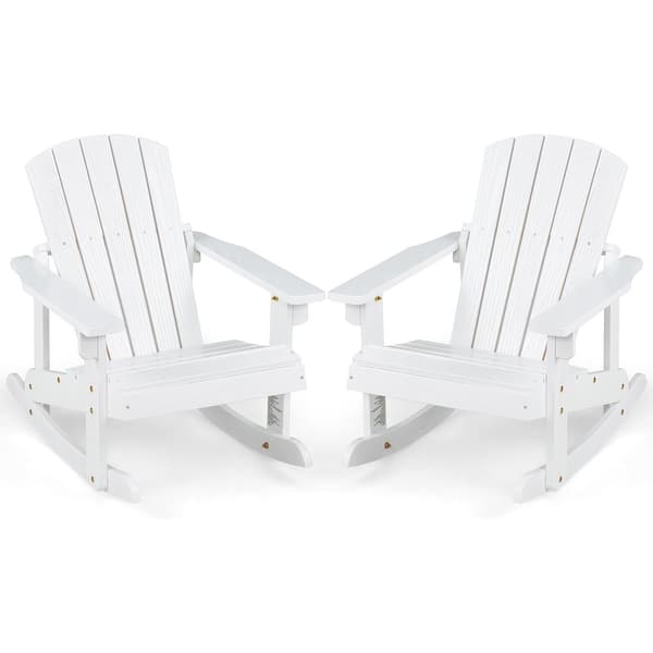 Gymax 2PCS Kid Adirondack Rocking Chair Outdoor Solid Wood Slatted On