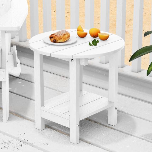 WINSOON Outdoor 2-Tier Plastic Side Table Adirondack Tables - White