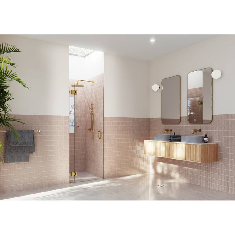 Glass Warehouse GW-GH-32 Halo 78" High x 32" Wide Hinged Frameless - Polished Brass