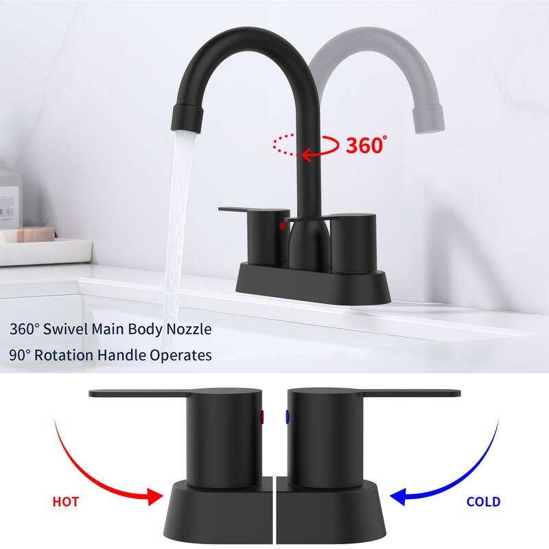 Modern 2 Handle 360 Degree Swivel Bathroom Sink Faucet with Aerator No Leak Valve, Water Saving, Splash and Fingerprint Proof