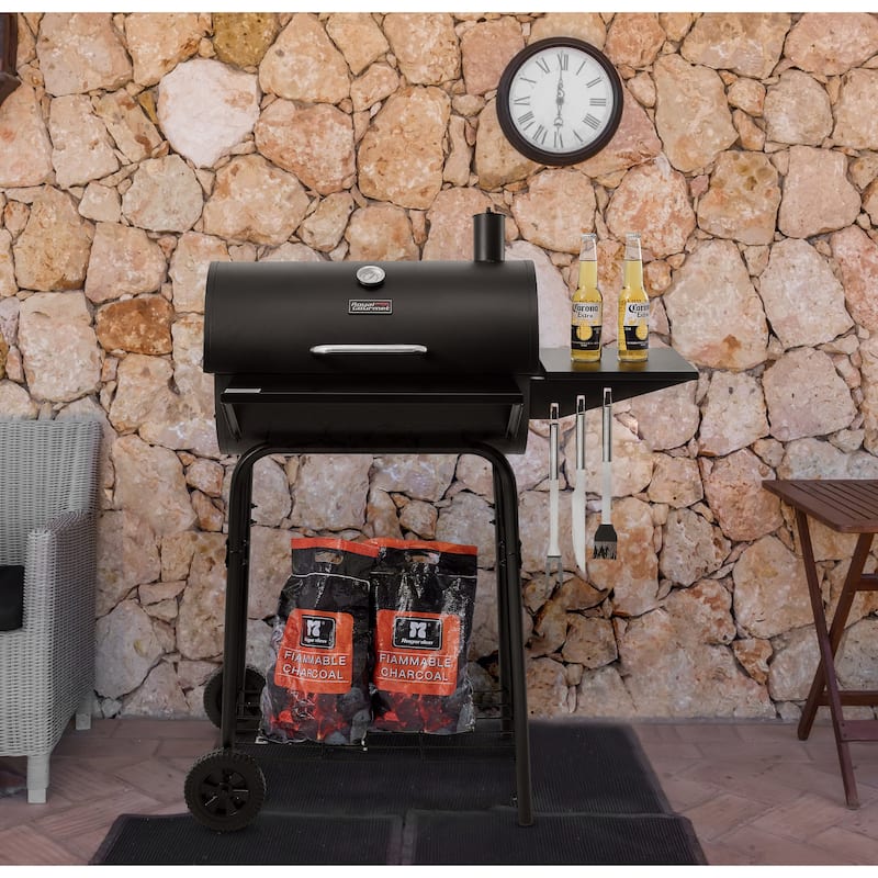 Royal Gourmet CC1624 Barrel Charcoal Grill with Side & Front Shelves
