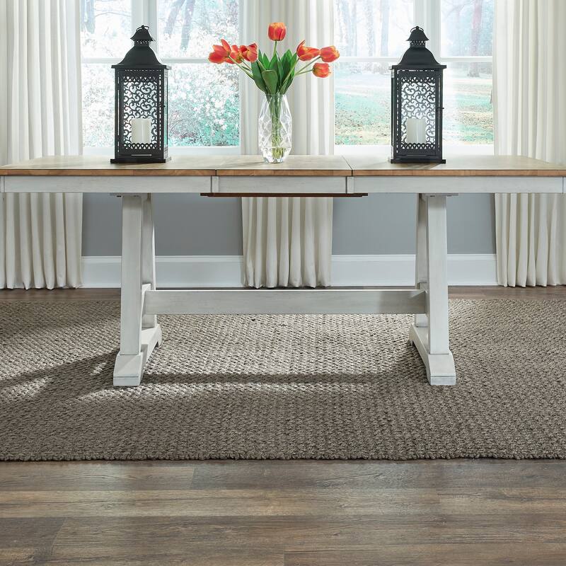 Lindsey Farm Weathered White & Sandstone 6 Piece Trestle Table Set