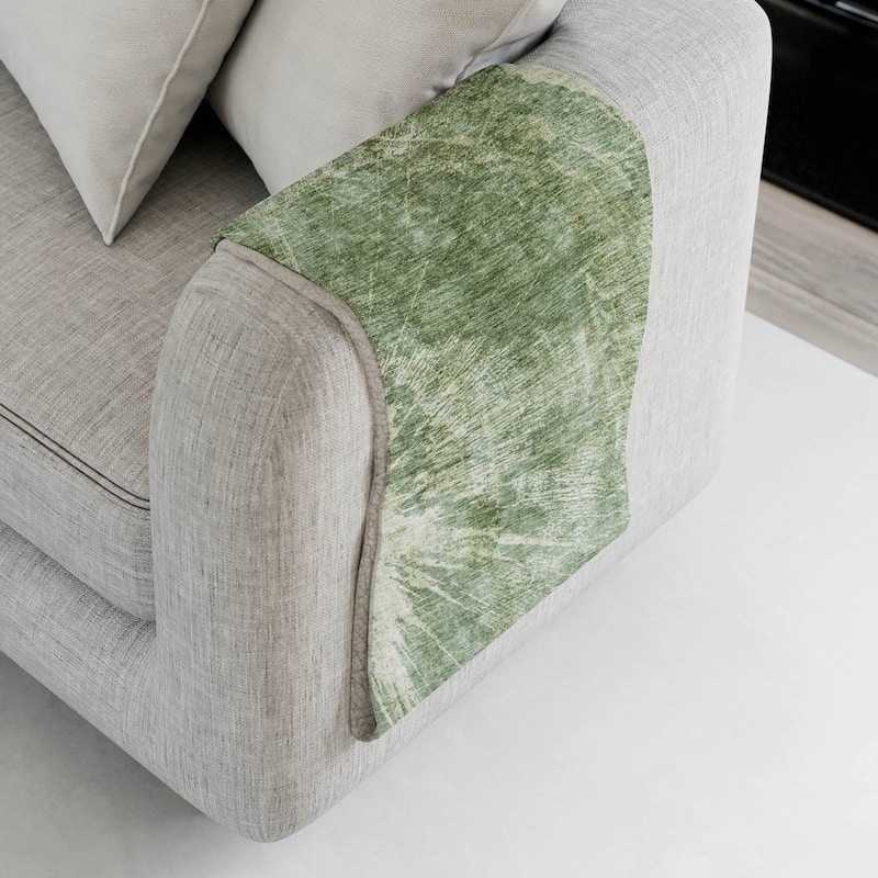 Premium Machine Washable Abstract Modern Sherpa Throw Blanket - Fern - 4'2" x 5'10"