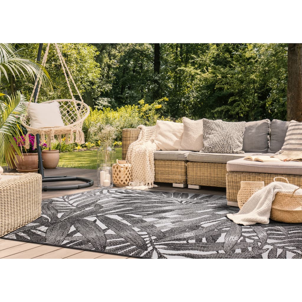 Jackson Collection - Grey/Black Palm Leaves Rug