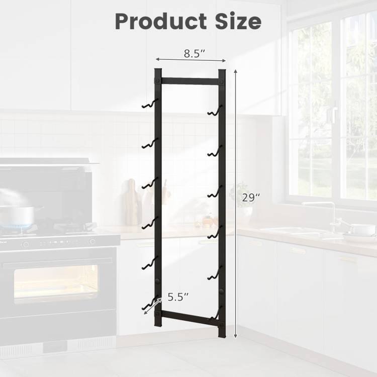 Black Engineered Wood Metal Wall-Mounted Wine Rack 6-Bottle Holder - 8.5" x 5.5" x 29"