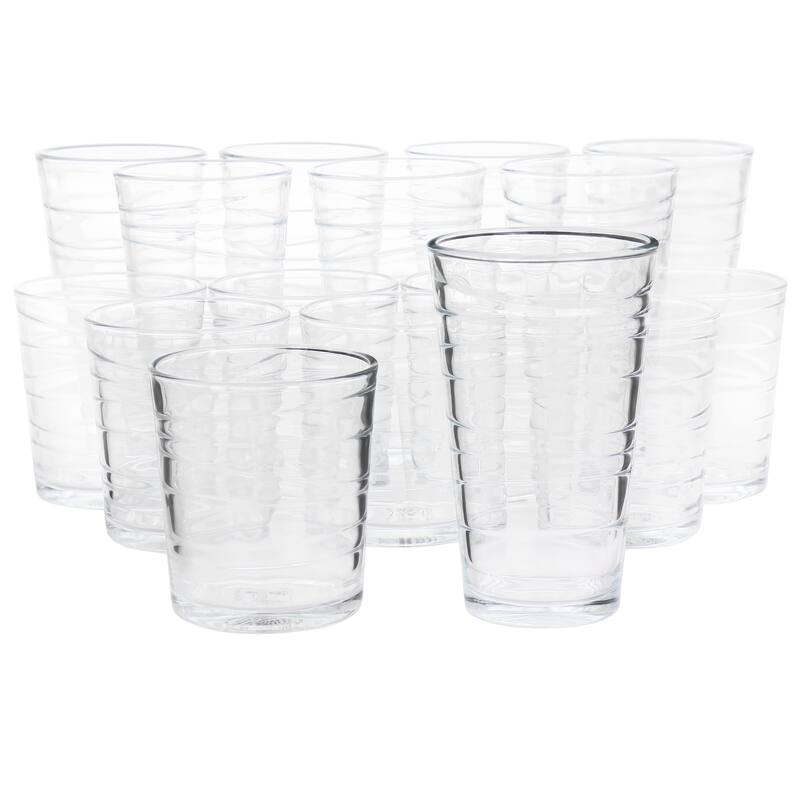 Gibson Home Stylish 16-Piece Glass Drink Set with Modern Swirl Embossed Interior and Dishwasher Safe for Everyday Use - Clear