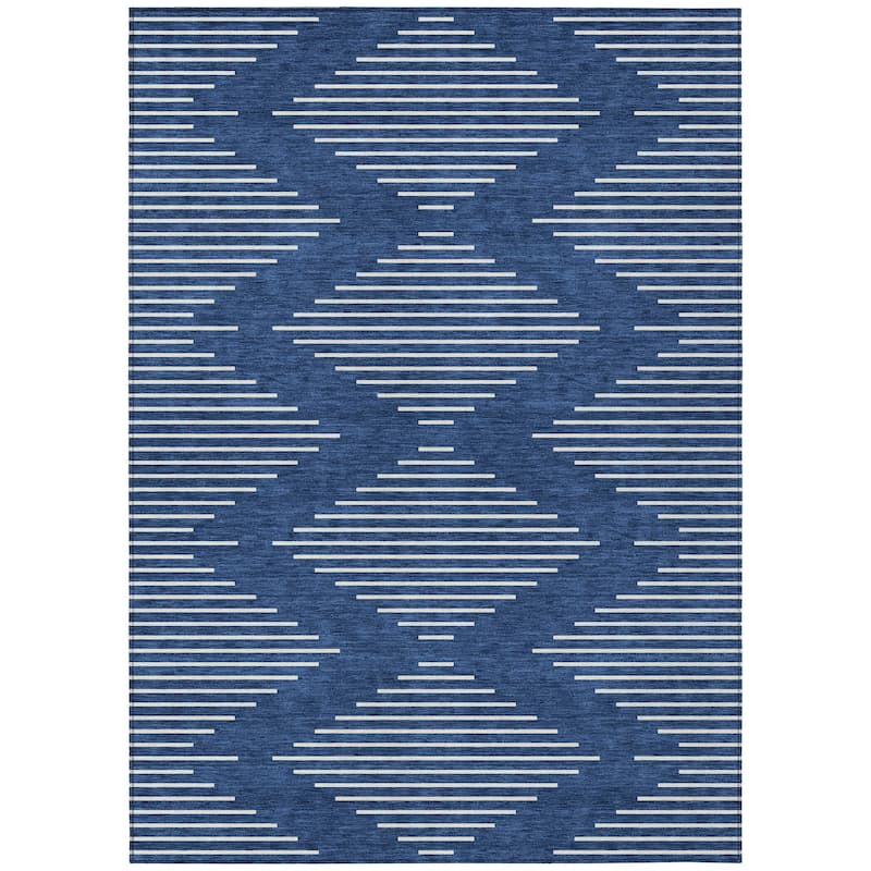 Machine Washable Indoor/ Outdoor Modern Stripe Chantille Rug