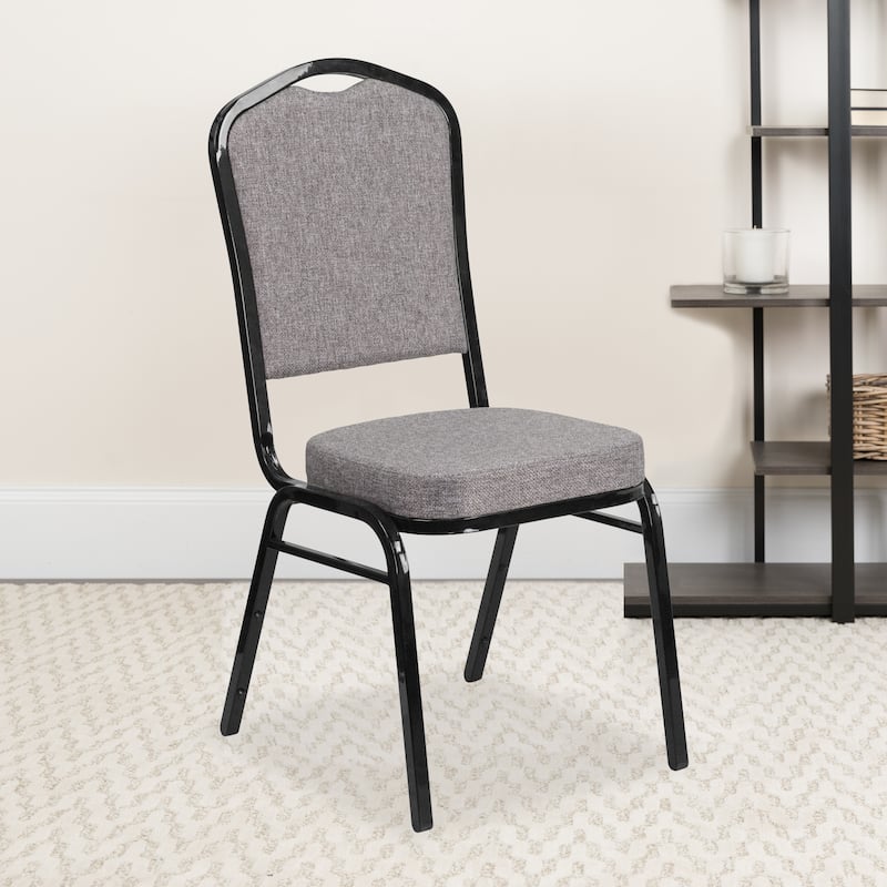 Steel/ Fabric Crown Back Stacking Banquet Chair (Set of 4) - gray fabric/black frame