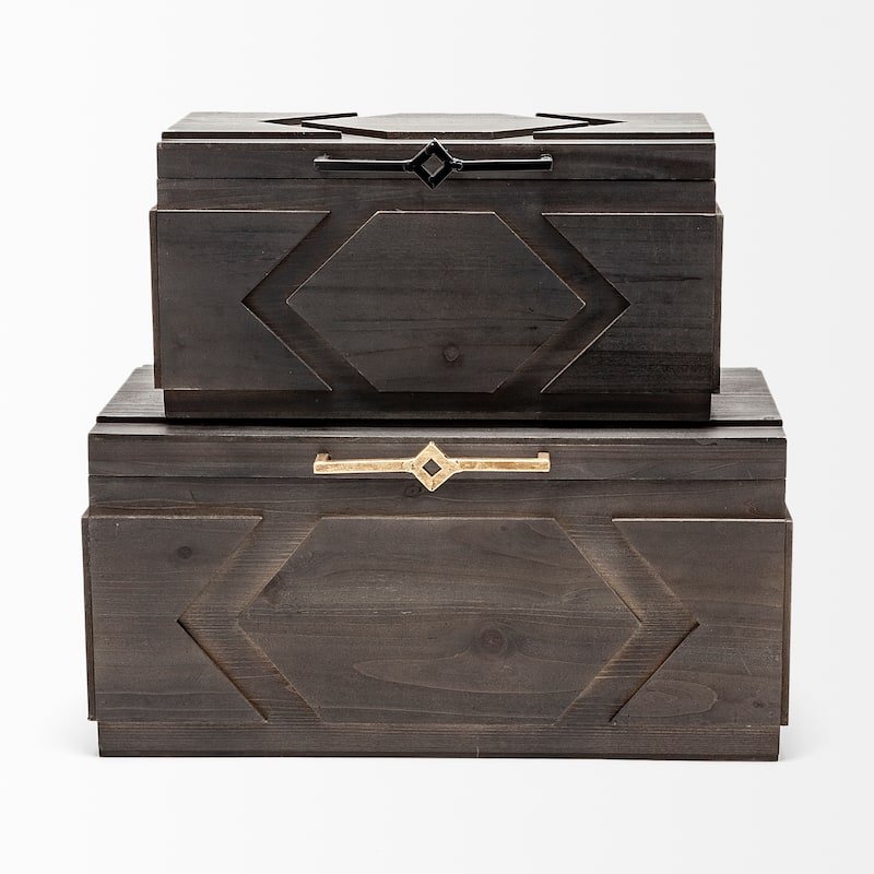 Cassia Set of Two Dark Stained Wooden Boxes - 21L x 11W x 10H; 16L x 10W x 8H