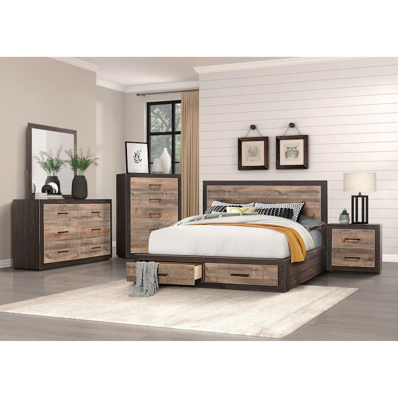 Contemporary Style Bedroom Nightstand Natural Wood Grain Look Two Tone Bed Side Table Faux Wood Veneer