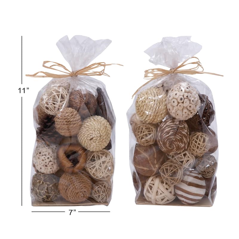 Dried Plant Handmade Orbs & Vase Filler with Varying Designs - Set of 2 Brown - Roche River Decor - 6"W x 7"L x 11"H
