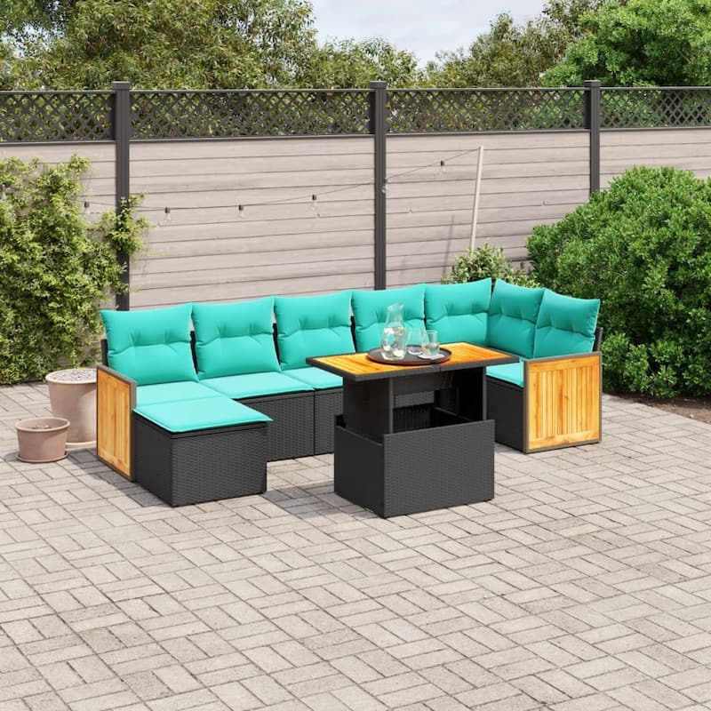 vidaXL Patio Sofa Set with Cushions Outdoor Furniture 8 Piece Poly Rattan - Black - 21.7 x 24.4 x 27.2