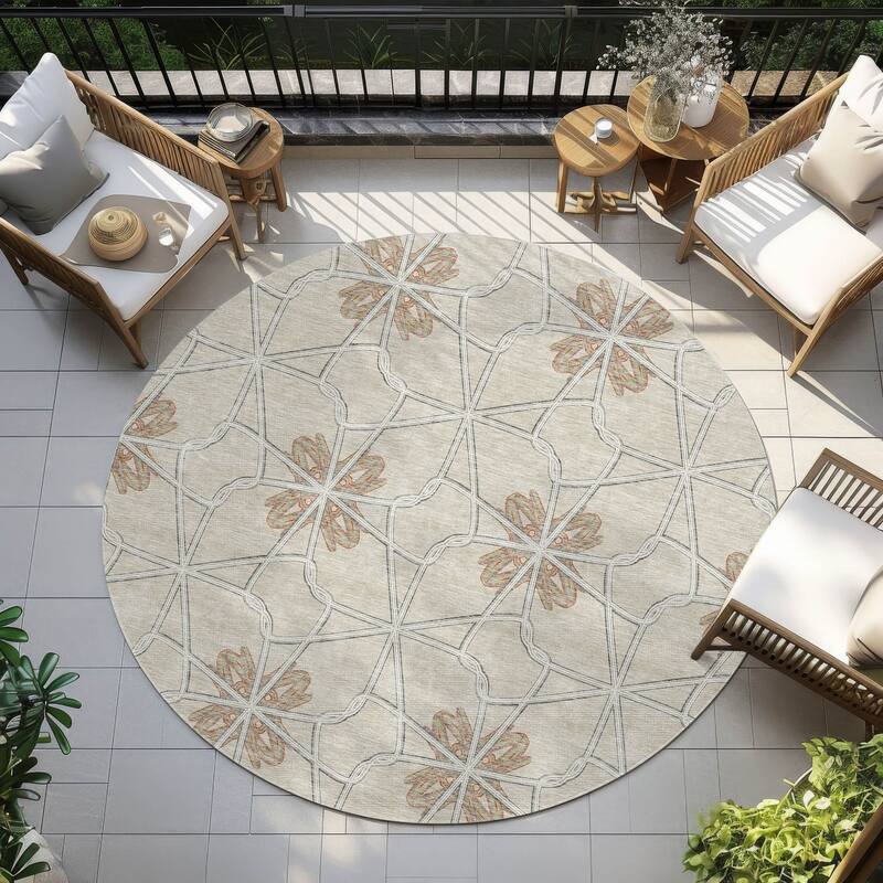 Machine Washable Indoor/ Outdoor Chantille Contempoary Whimsy Rug - Beige - 8' x 8'