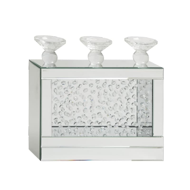 Wooden Pillar 3 Plate Candelabra with Mirrored Accents and Crystals - Silver - Roche River Decor