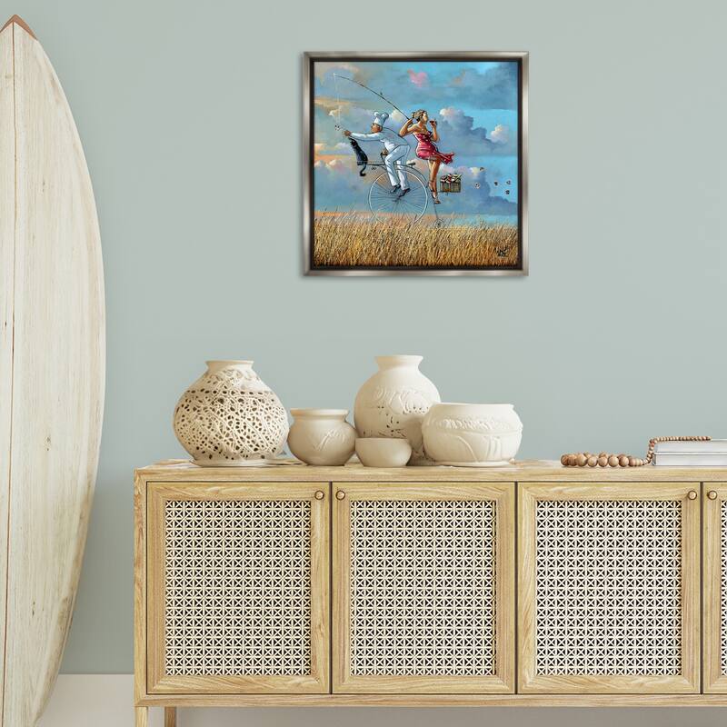 Stupell Charming Lady & Chef Bicycle View Framed Floater Canvas Wall Art Design By Ronald West