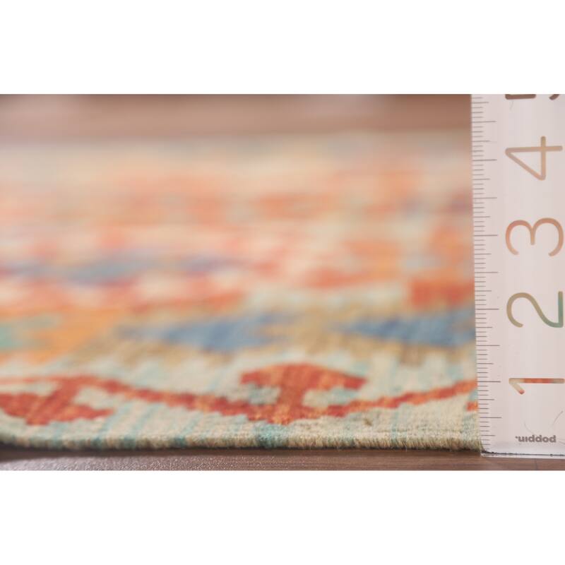Hand Woven Oriental 100% Wool Carpet Southwestern Geometric Oranges & Rust Kilim Area Rug - 6' 4'' X 5' 0''