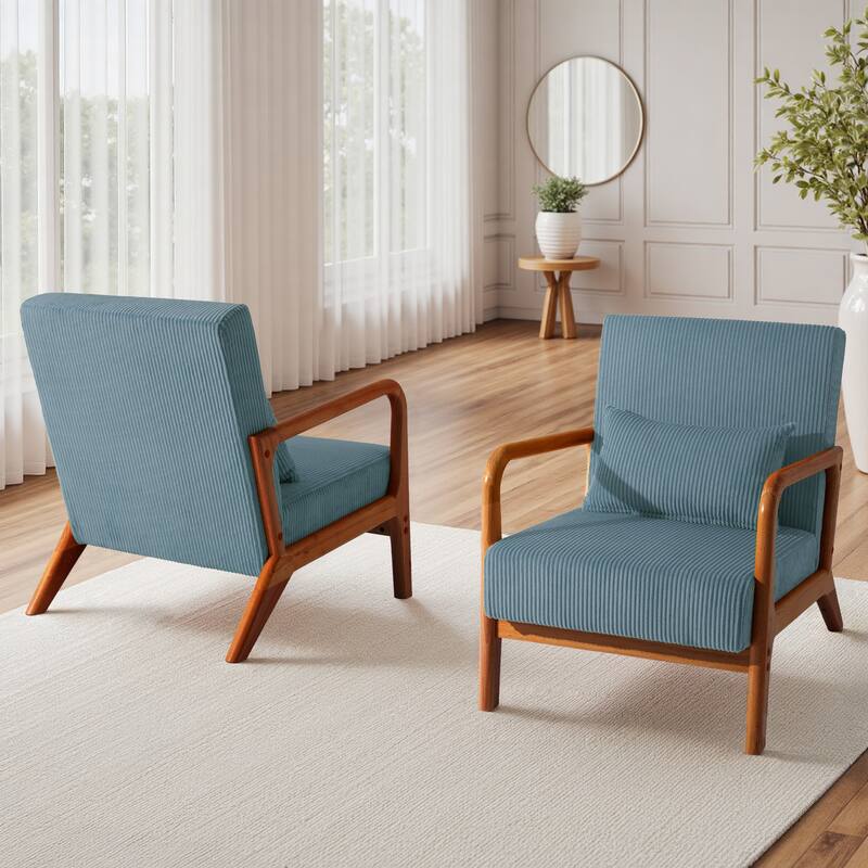 Uixe Mid Century Solid Wood Upholstered Corduroy Accent Chair