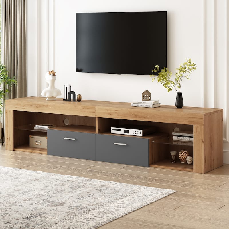 Freestanding TV Stands LED Light Entertainment Center, Media Console with 6 Storage Cabinets, TV Cabinet for TVs up to 80"