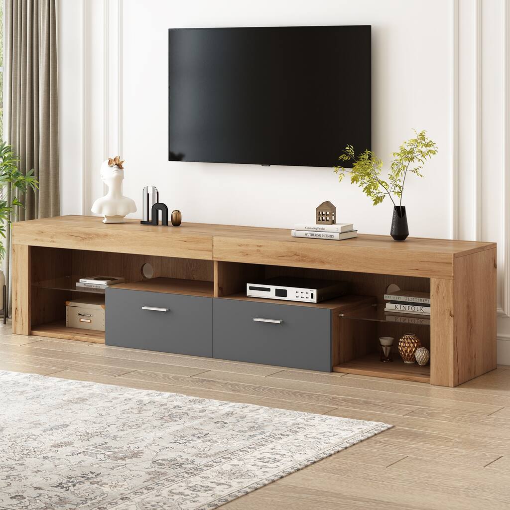 Modern Design TV Stands for TVs up to 80'', LED Light Entertainment Center, Media Console with 6 Storage Cabinets
