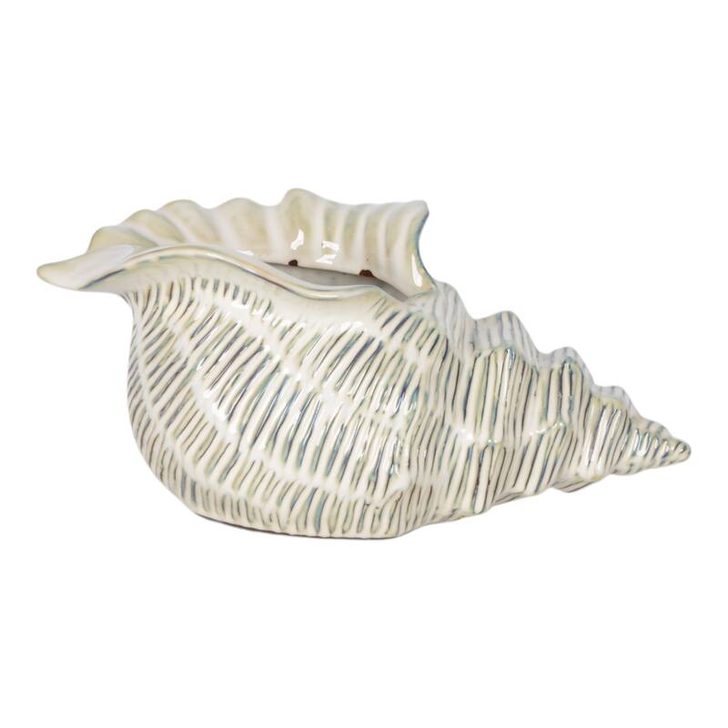 Ceramic Shell Shaped Sculpted Decorative Bowl with Textured Detail