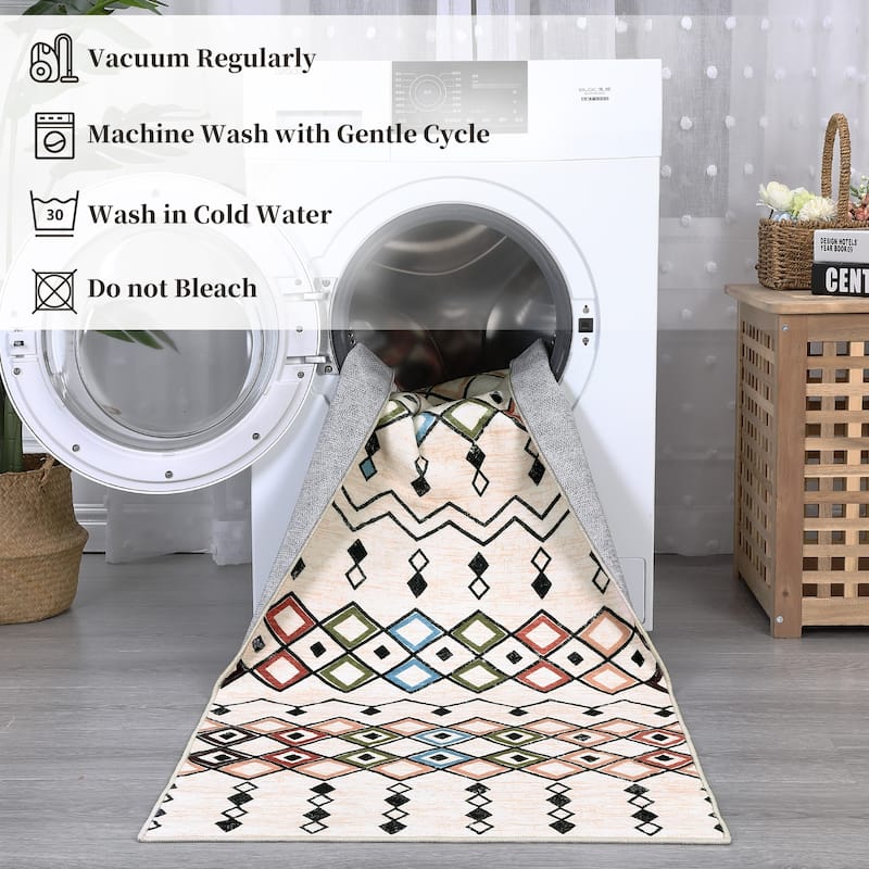 Garvee Boho Area Rug Geometric Printed Faux Wool Soft Floor Cover