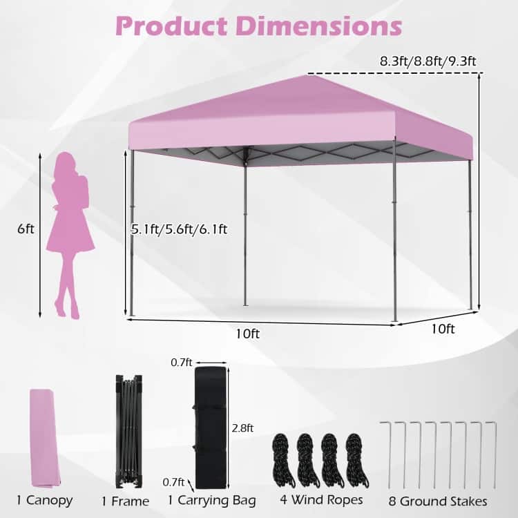 Oxford Fabric Metal Pop Up Canopy Tent with Bag and Adjustable Height