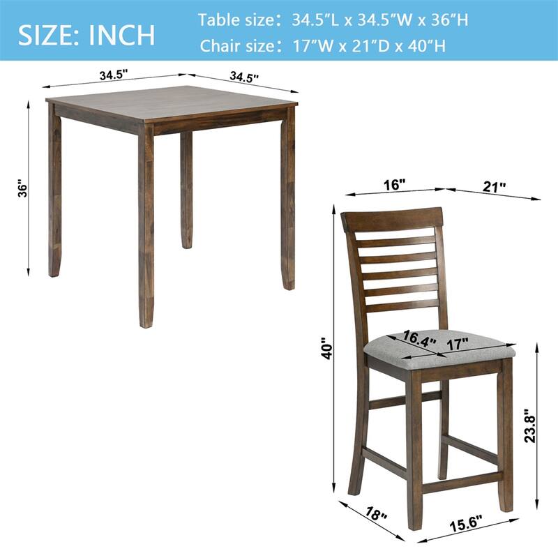 5-piece Wood Dining Counter Height Table and Chair Set