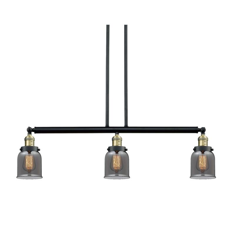 Innovations Lighting Small Bell 3 Light 38" Wide Linear Chandelier - Black / Antique Brass / Plated Smoked