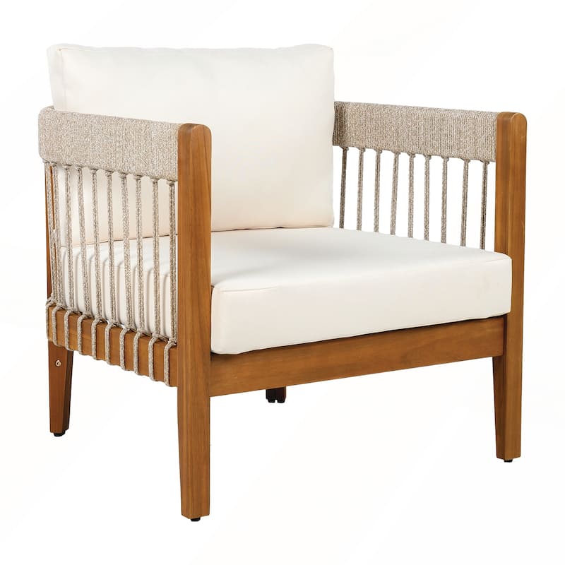 Acacia Wood Outdoor Club Chair with Removable Cushions for Porch and Garden