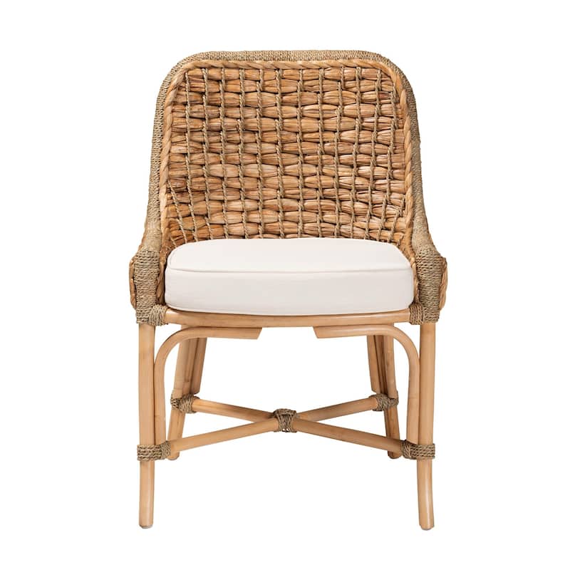 Kyle Bohemian Natural Brown Woven Rattan Dining Chair With Cushion