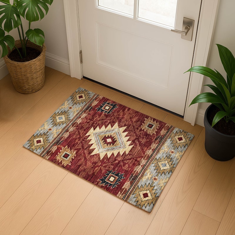 Premium Washable Super Soft Global Inspirations Mayfield Rug - Paprika - 1'8" x 2'6"