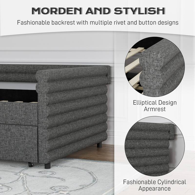 Ouyessir Modern Upholstered Tufted Daybed with Trundle & Drawers