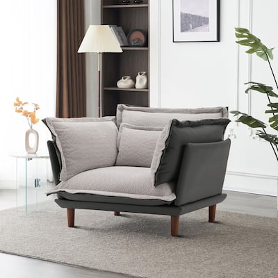 Modern Stylish PU and Chenille Fabric Upholstered Office Single Sofa Chair