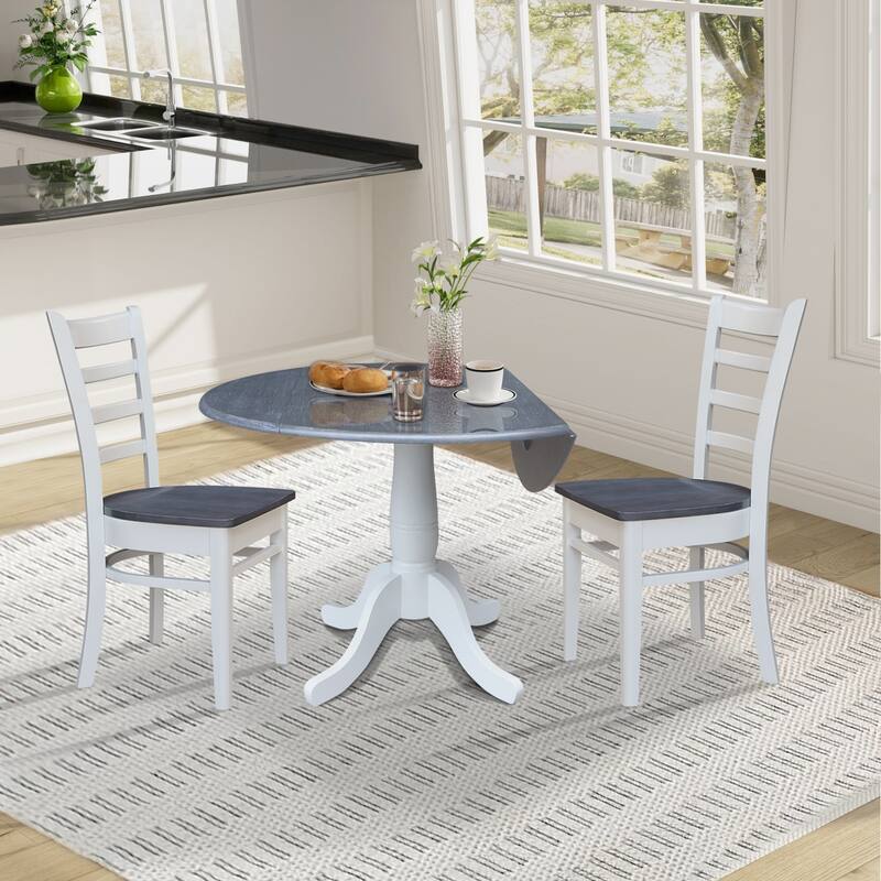 42" Round Top Dual Drop Leaf Pedestal Table with Dining Chairs