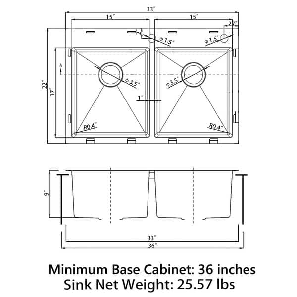 dimension image slide 0 of 8, Sinber Drop in Double Bowl 304 Stainless Steel Kitchen Sink