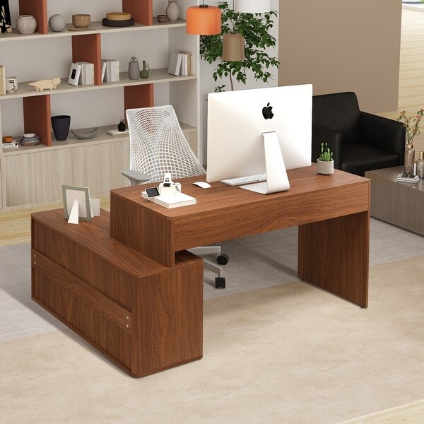 53.54 in.L Combination Desk with Storage Cabinet and Drawers - Bed