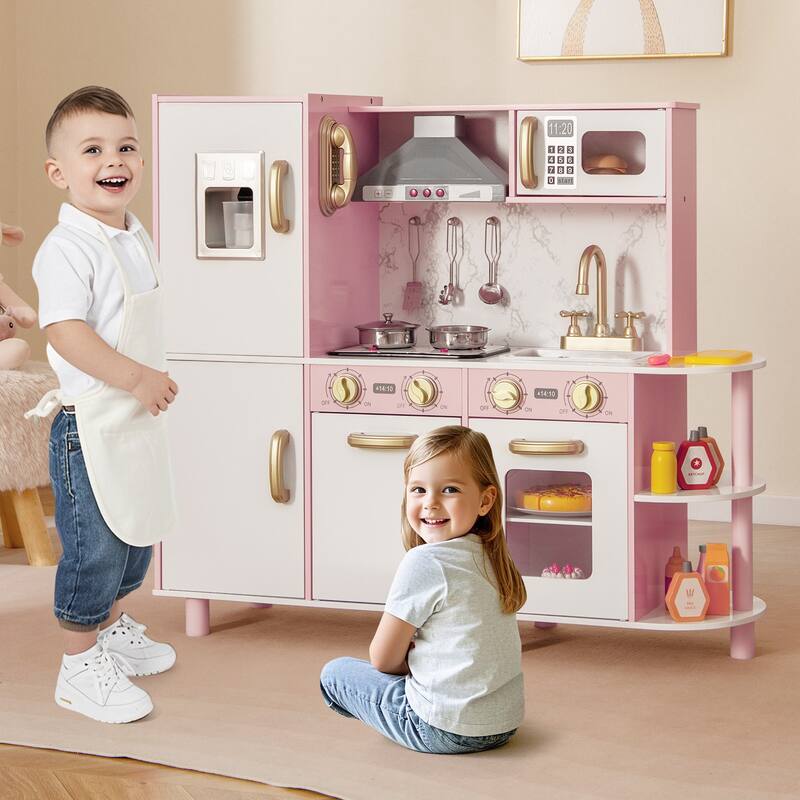 Gymax Kids Kitchen Playset w/ Apron Stoves Hood Oven Ice Maker