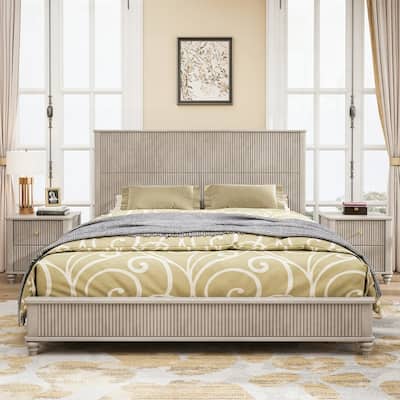 Solid Wood Bed Frame with Tall Headboard