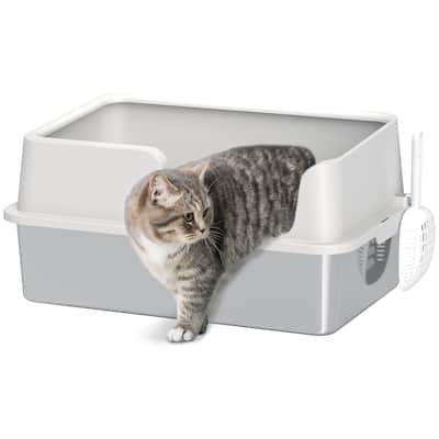 PawHut Stainless Steel Litter Box, XL Enclosed Cat Litter Box with High Side, Scoop, Easy Cleaning & Anti-Urine Leakage