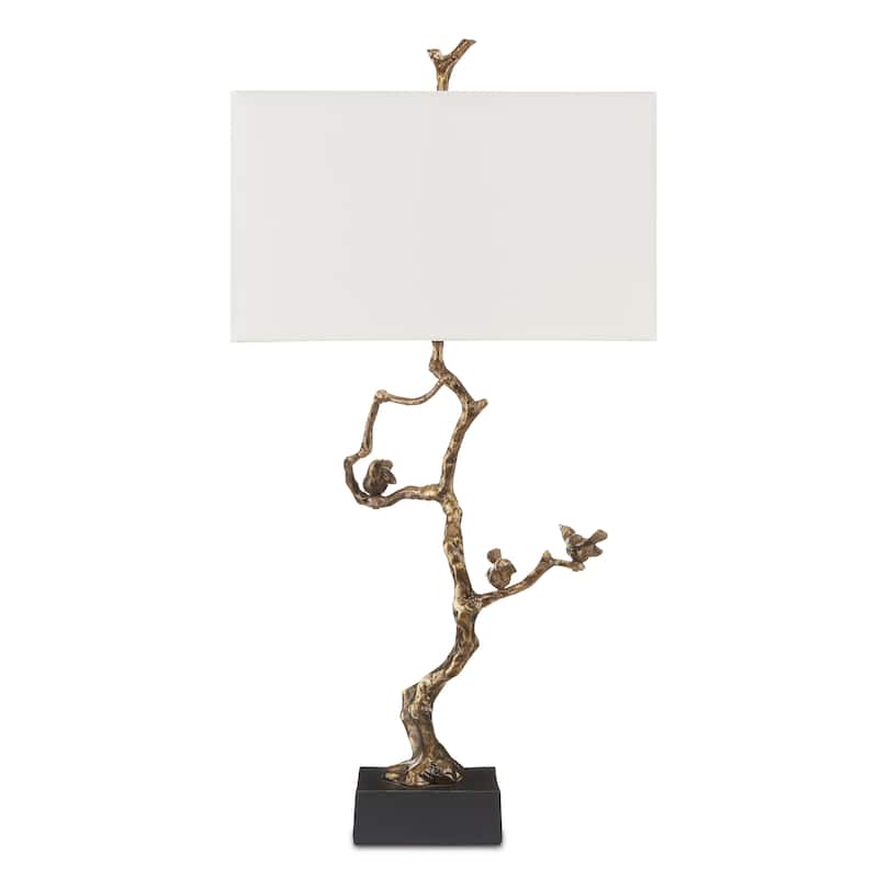 Currey & Company Shadows Brass Table Lamp - 33.5"h x 17"w x 10"d
