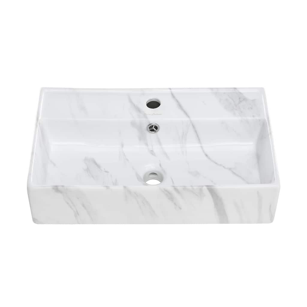 Claire 22" Rectangle Wall-Mount Bathroom Sink In White Marble - 22.05" x 12.4" 5.3"