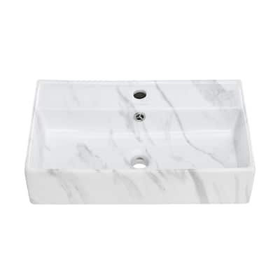 Reims 22" Rectangle Wall-Mount Bathroom Sink In White Marble - 22.05" x 12.4" 5.3"