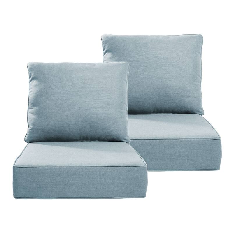 22" W x 24" D x 6" T Outdoor Lounge Chair Replacement Cushion Set Water and Fade Resistant - 2 Sets - Baby Blue