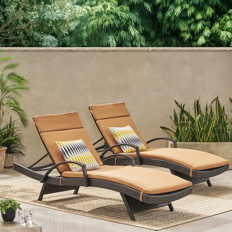 Vilano Outdoor Cushioned Lounge Chair (Set of 2) by Christopher Knight Home - Brown/Caramel