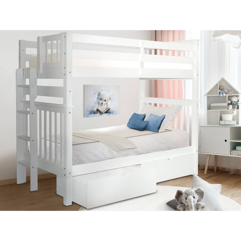Taylor & Olive Trillium Tall Twin over Twin Bunk Bed, 2 Drawers - White
