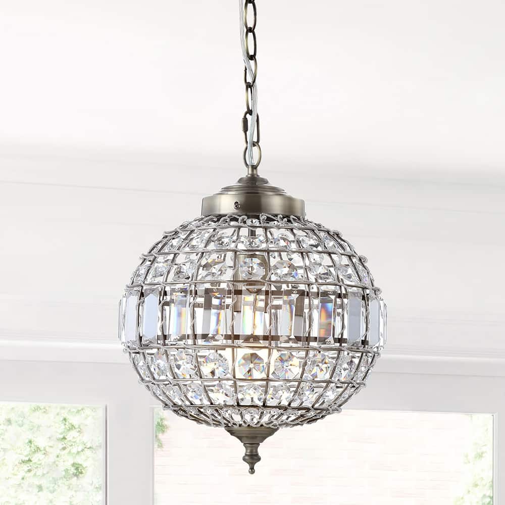 Juliette Crystal/Metal LED Pendant Pendant, Antique Brass by JONATHAN Y